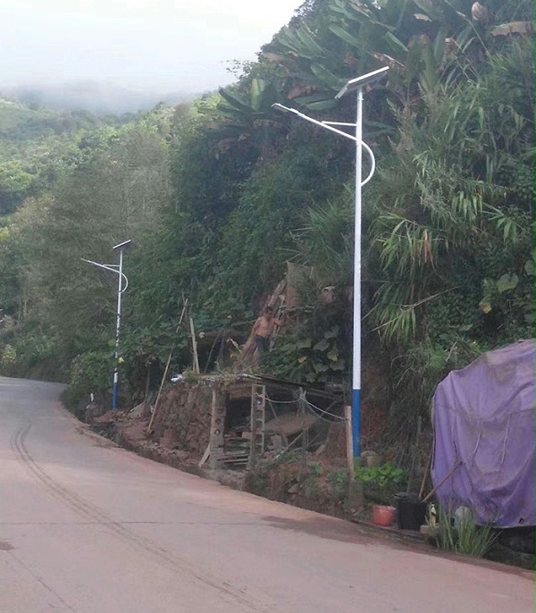農村道路上的太陽能路燈
