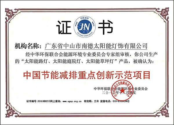 12節能減排重點創新項目示范證書
