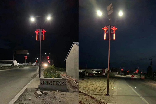 太陽能路燈亮燈效果 雙頭中國結路燈 南德太陽能燈飾有限公司