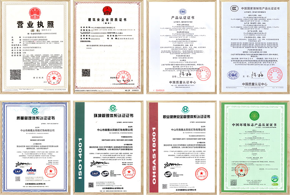 南德家用路燈產品證書